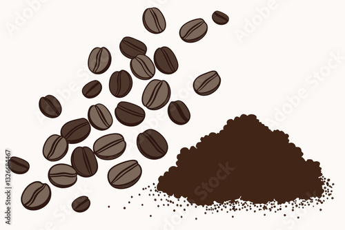 Coffee Powder Poured Out of Package – Fresh Ground Coffee on White Background.