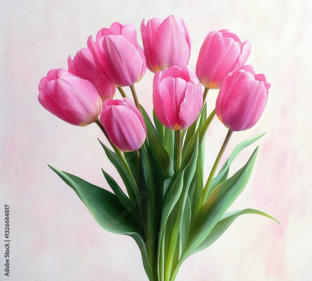 Fototapeta premium Vibrant Bouquet of Pink Tulips on Minimalist White Background