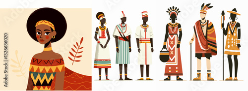 illustration of people in tribal clothing