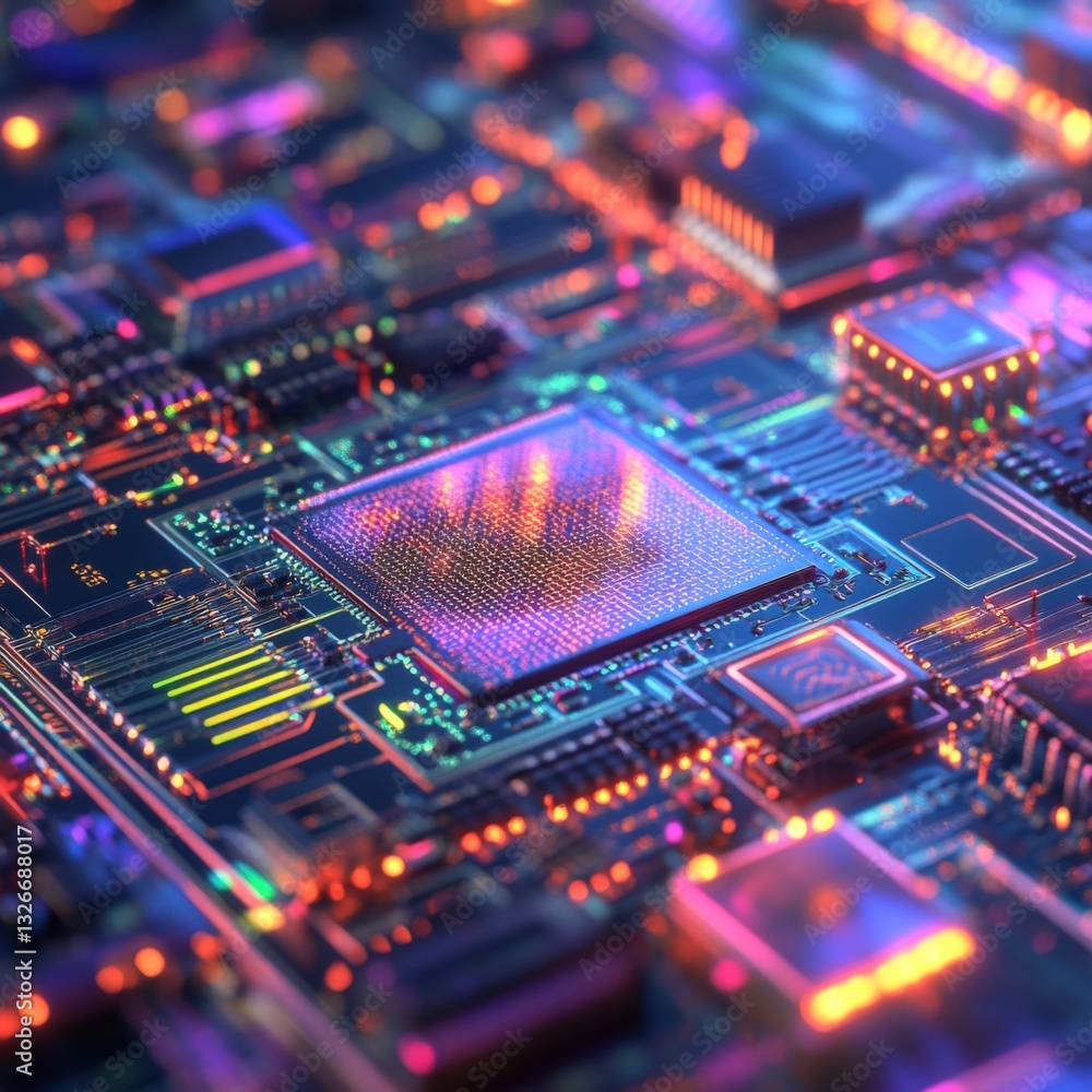 Exploring advanced microchip technology in vibrant digital environments close-up view Exploring advanced microchip technology in vibrant digital environments close-up view
