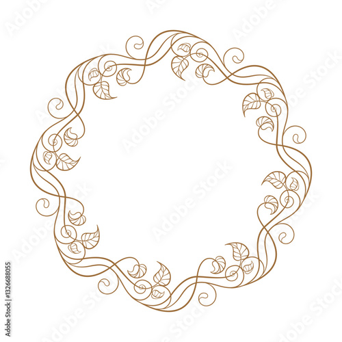 Intricate circular vintage round frame design that features elegant ivy leaves, stems ans swirls