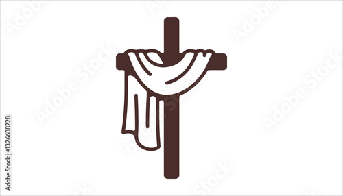 Christian Cross with Cloth. Religious Easter Symbol . Resurrection Vector.