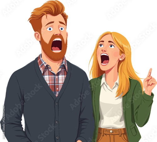 a man and a woman are standing next to each other people who are yelling at each other people