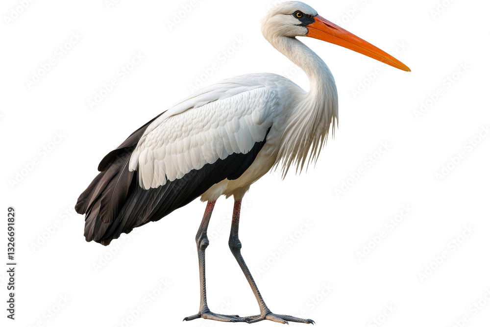 Majestic stork standing elegantly with vibrant beak Majestic stork standing elegantly with vibrant beak