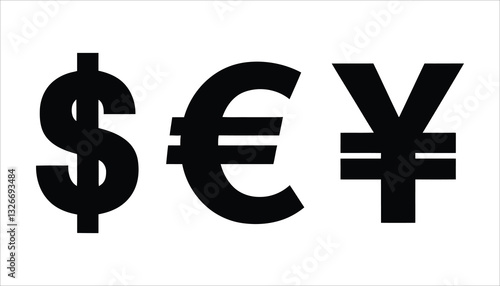 Currency Symbols Vector. Dollar, Euro, Yen Icons for Finance and Banking.