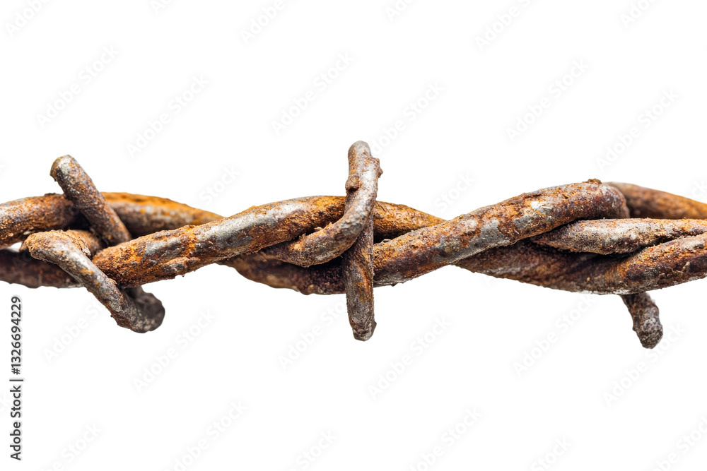 Rusty barbed wire close up on transparent background Rusty barbed wire close up on transparent background