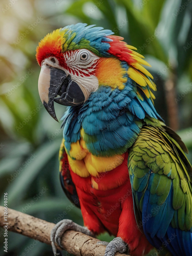 Obraz premium Colorful parrot in a natural setting with intricate feather details.