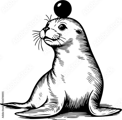 Seal balancing a ball marine performance ocean environment humorous viewpoint animal antics