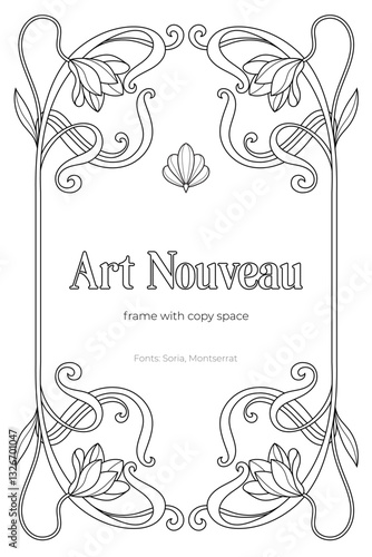Luxury Art Nouveau Frame – Black and White Retro Line Art Coloring Page with Royal Copy Space