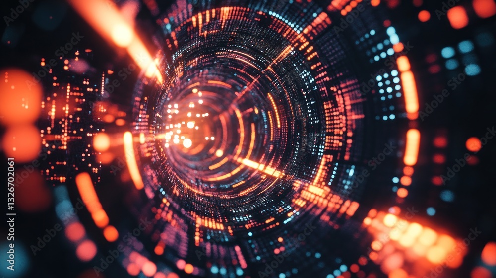 Abstract digital tunnel swirling with glowing lines Abstract digital tunnel swirling with glowing lines