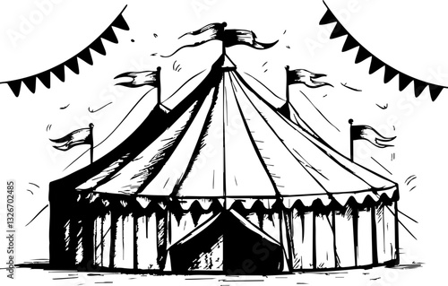 Exciting circus performance tent fairground illustration outdoor side view fun and entertainment experience