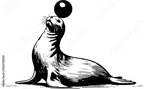 Seal balancing a ball on its nose ocean shore animal photography playful environment close-up view fun concept