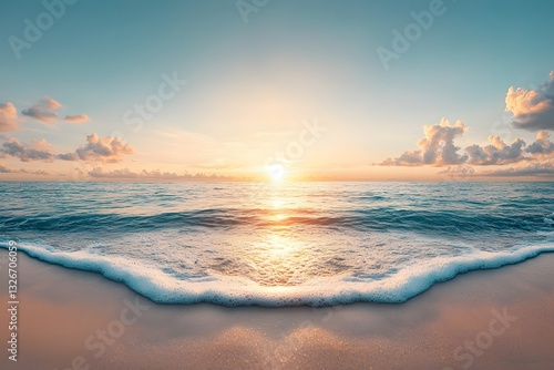 Serene Ocean Sunset with Gentle Waves and Colorful Clouds