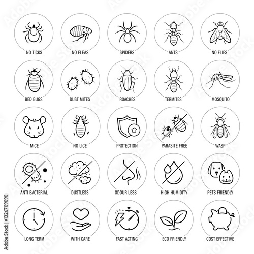 Set icons for pest control. Perfect suite for your designs, service, tools, equipment, infographic material and etc. The outline icons are well scalable and editable. EPS10.