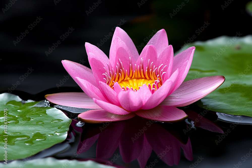 a pink lotus flower floating on water, symboliz a pink lotus flower floating on water, symboliz