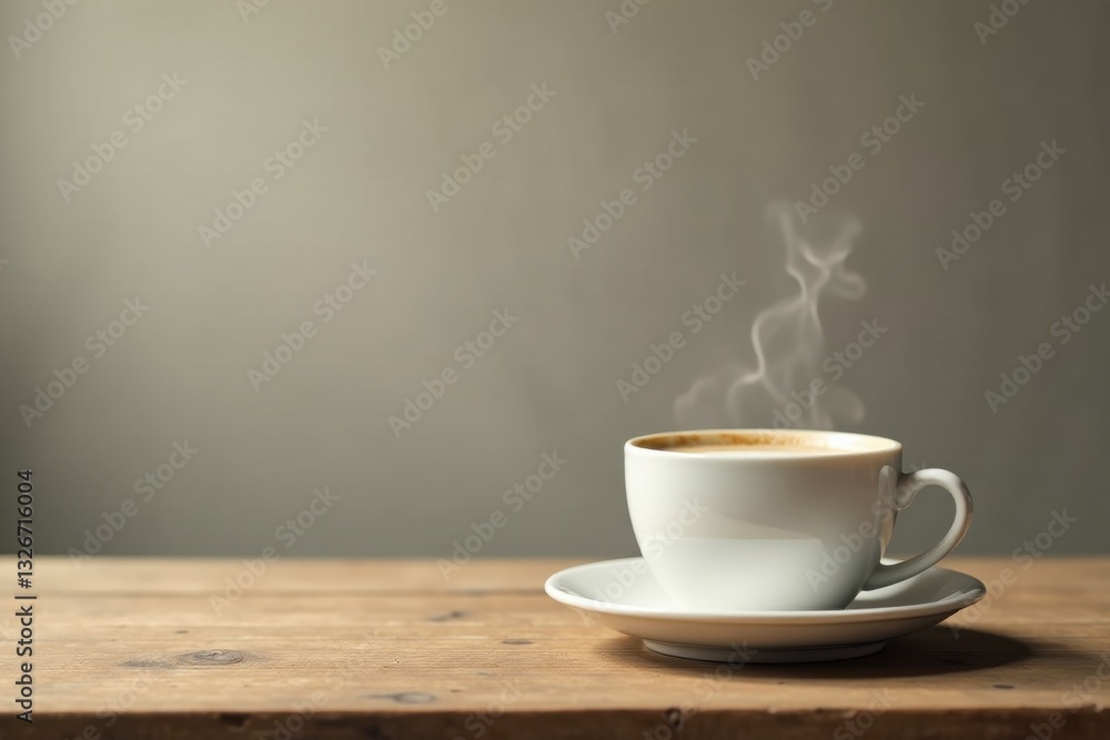 Aromatic Steam Rising from a Cup of Coffee on a Rustic Wooden Table Aromatic Steam Rising from a Cup of Coffee on a Rustic Wooden Table