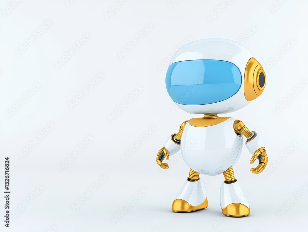 Friendly robot character standing against a plain background, showcasing futuristic design Friendly robot character standing against a plain background, showcasing futuristic design