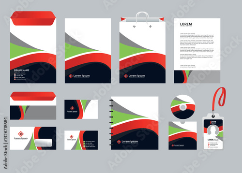 White corporate identity template with red elements. Vector company style for brand book and guideline.
