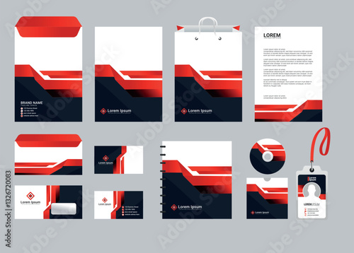Free Download Business Stationery Brand Identity Mockup set with red color design. Office stationary items mockup - editable template. Company corporate style template - GFXLoad