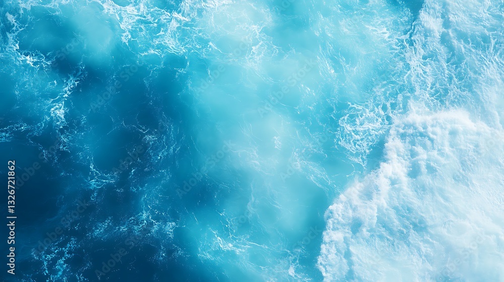 Fototapeta premium Aerial ocean view blue water texture background sea surface marine nature aqua turquoise wave pattern beautiful