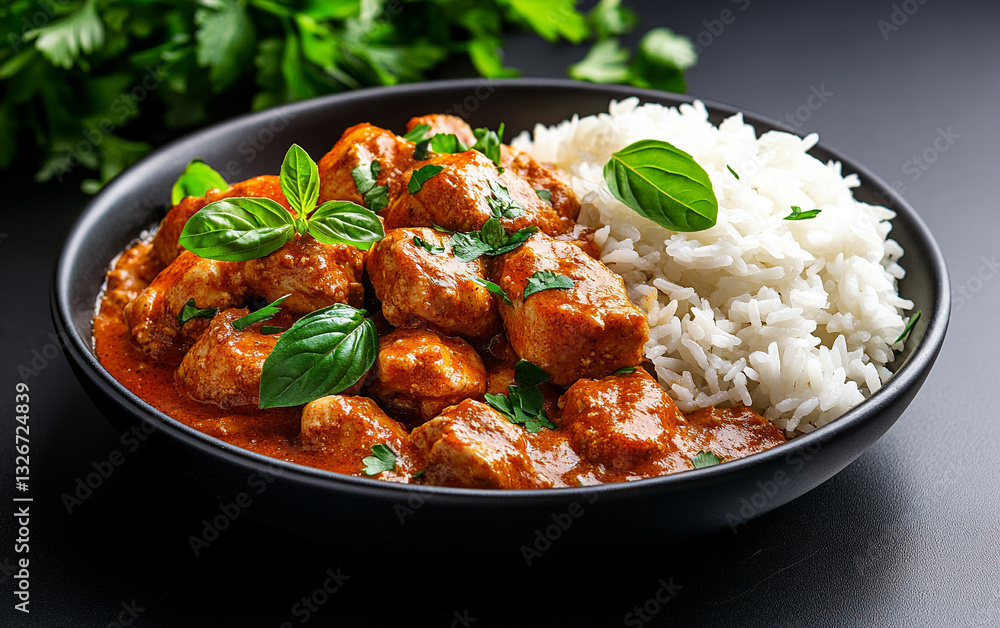 a plate of chicken stroganoff with rice and cheese on the side, photographed i a plate of chicken stroganoff with rice and cheese on the side, photographed i