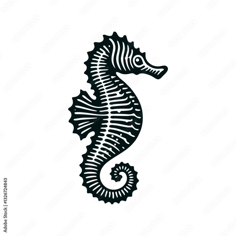 Fototapeta premium Seahorse engrave logo icon design illustration