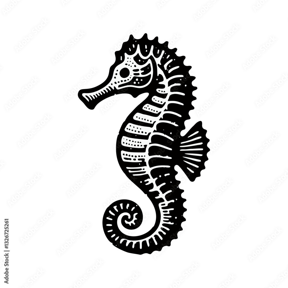 Fototapeta premium Seahorse engrave logo icon design illustration