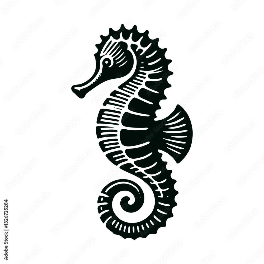 Fototapeta premium Seahorse engrave logo icon design illustration