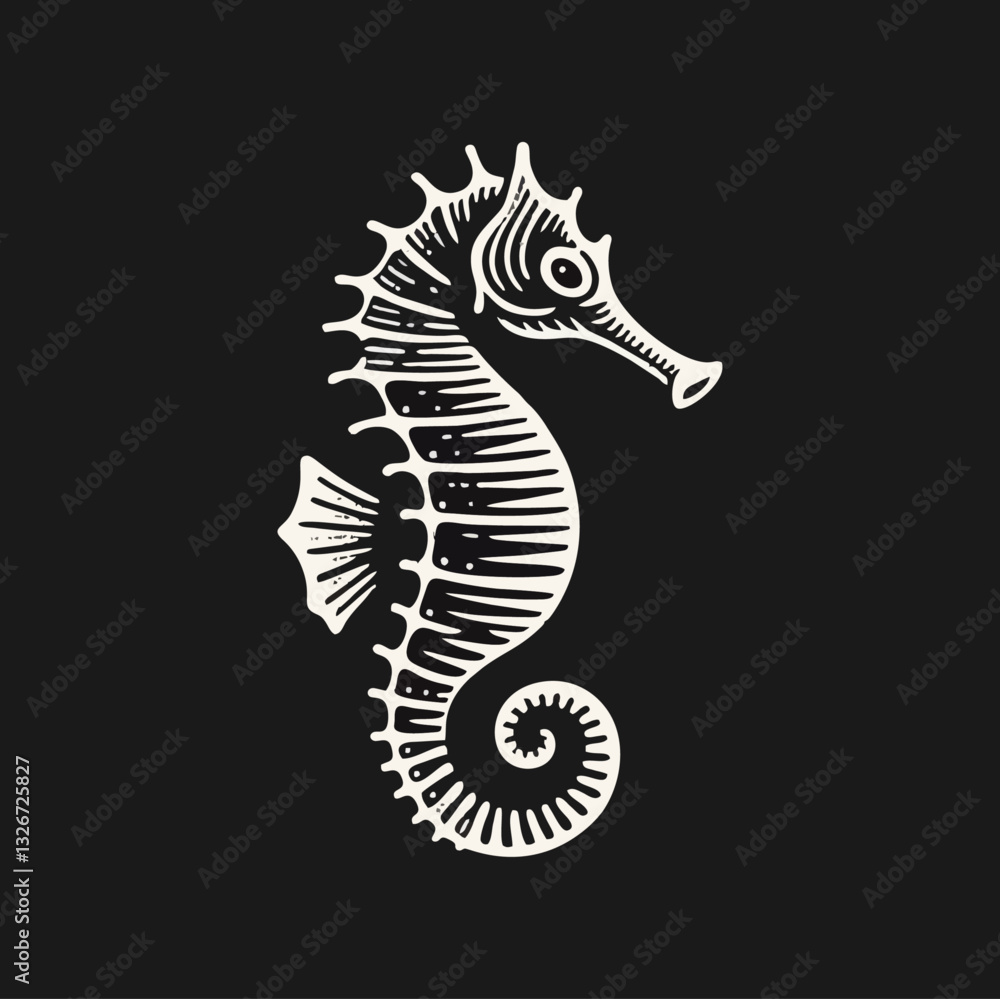Fototapeta premium Seahorse engrave logo icon design illustration template