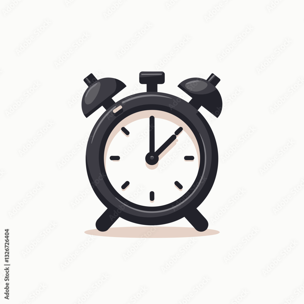Black alarm clock icon with bells and hands on a white background, representing time management and reminders