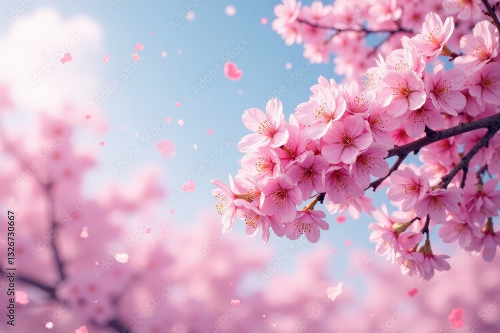 Abundant cherry blossoms showering light pink sky, floral, spring flowers, spring Abundant cherry blossoms showering light pink sky, floral, spring flowers, spring