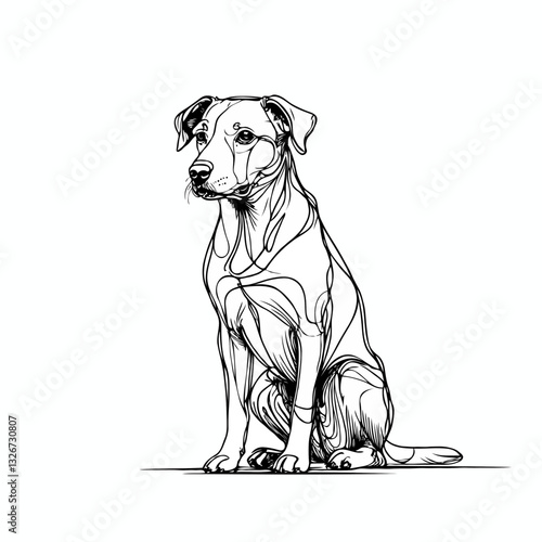 Line Art Sitting Dog, in Black, Representing Loyalty and Companionship, on white background