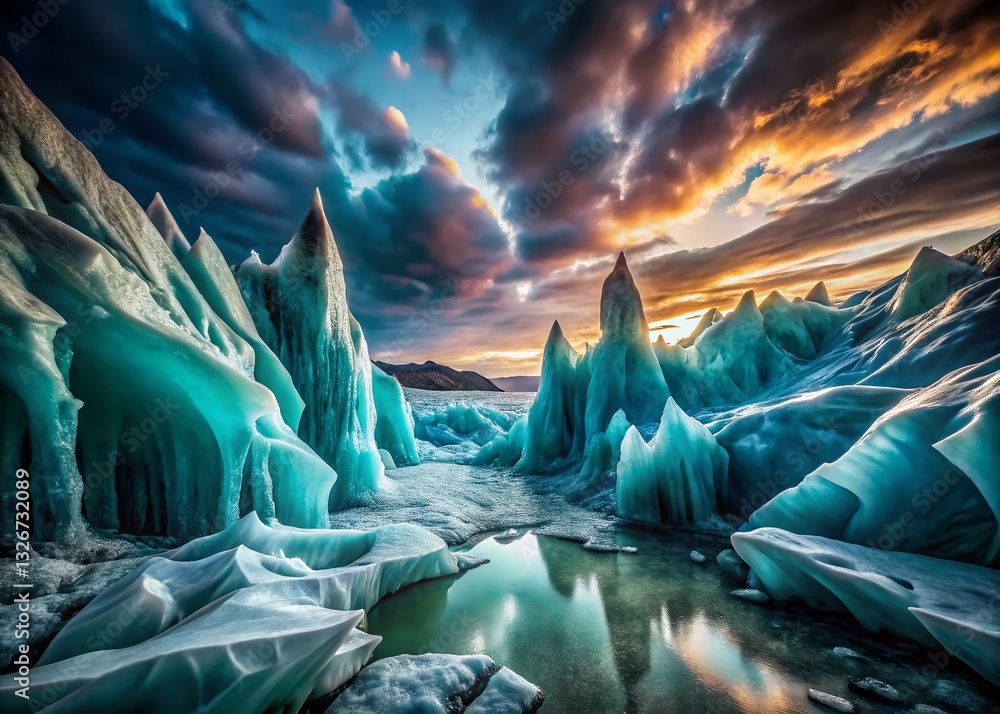 Dramatic Icy Abstract Texture: Jagged Teal Ice Formations Dramatic Icy Abstract Texture: Jagged Teal Ice Formations