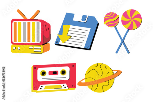 Playful vector illustration showcasing retro tech and whimsical elements