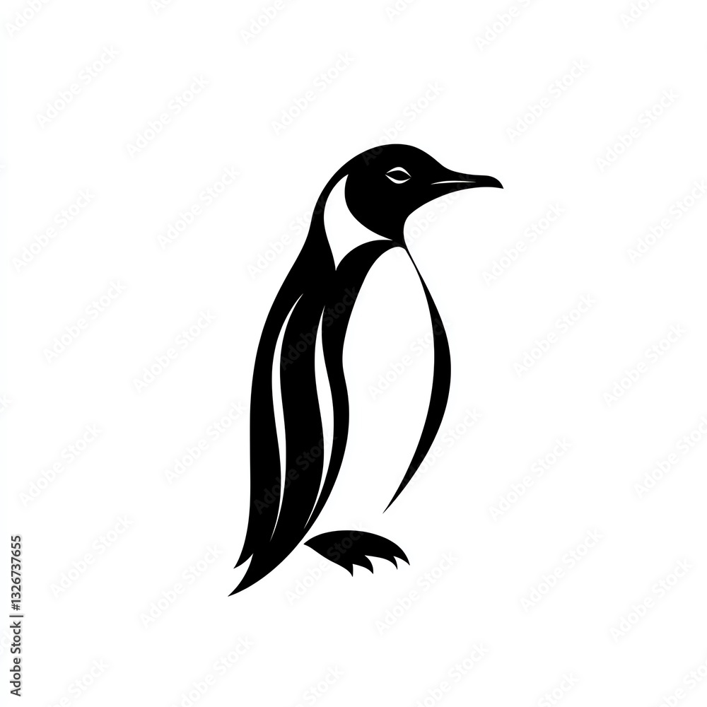 Naklejka premium Majestic Emperor Penguin A Minimalist Black and White Graphic Design