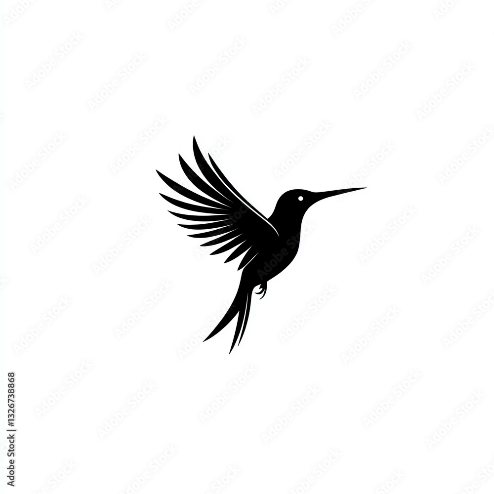 Obraz premium Elegant Hummingbird in Flight A Minimalist Black Silhouette Against a White Background