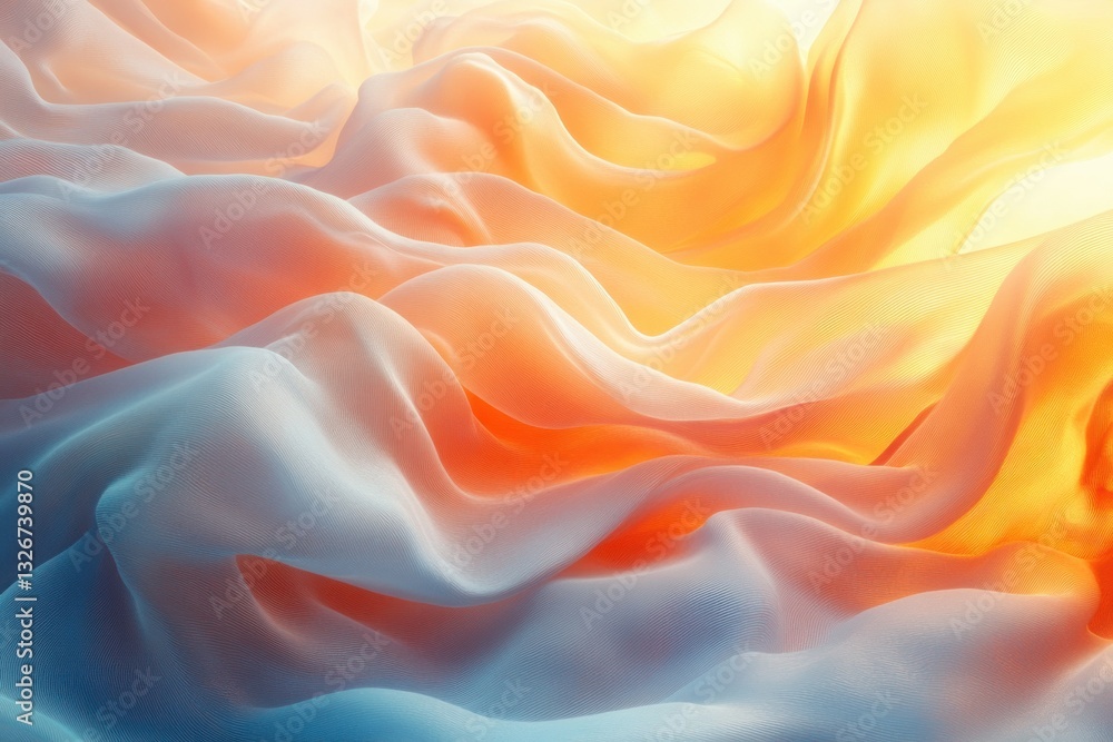 Obraz premium Abstract Gold Hologram Background with Blue Pastel Tints Smooth Gradient and Ethereal Waves