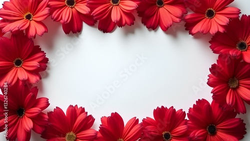 Vibrant Red Flowers Framing a White Blank Space for Creative Text photo