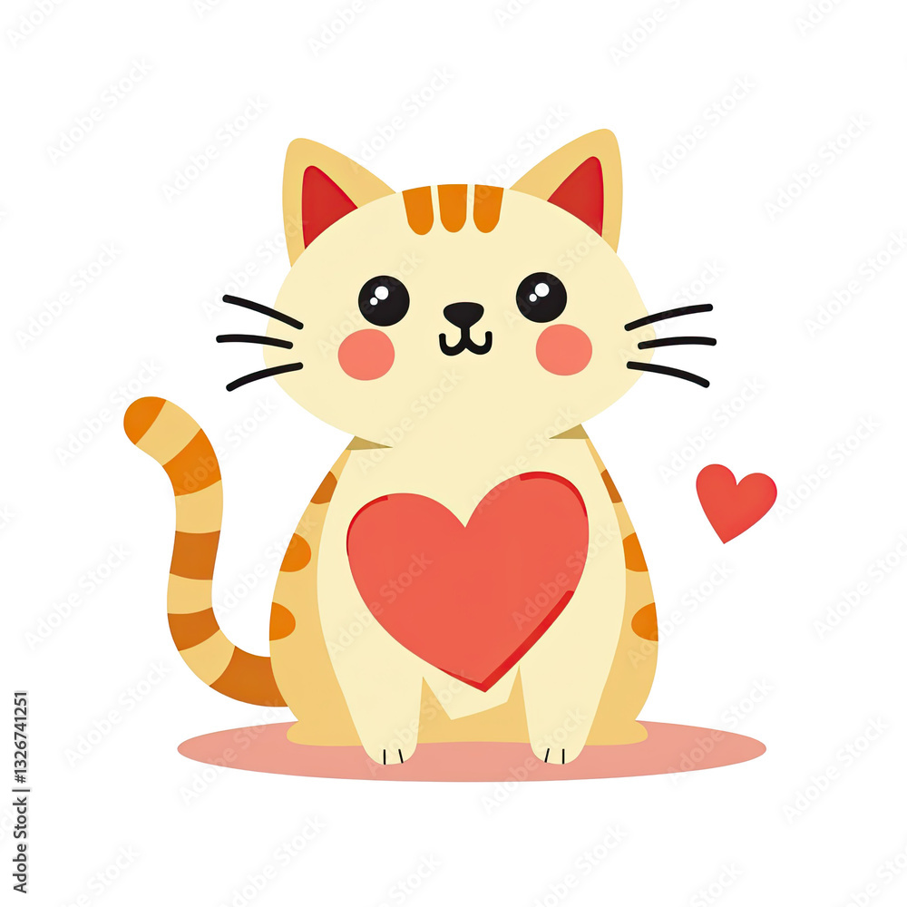 Adorable cartoon cat expressing affection with a prominent heart, ideal for valentine's day projects Adorable cartoon cat expressing affection with a prominent heart, ideal for valentine's day projects