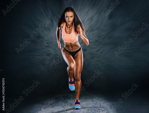 Young Sporty Woman Running, Sprinting