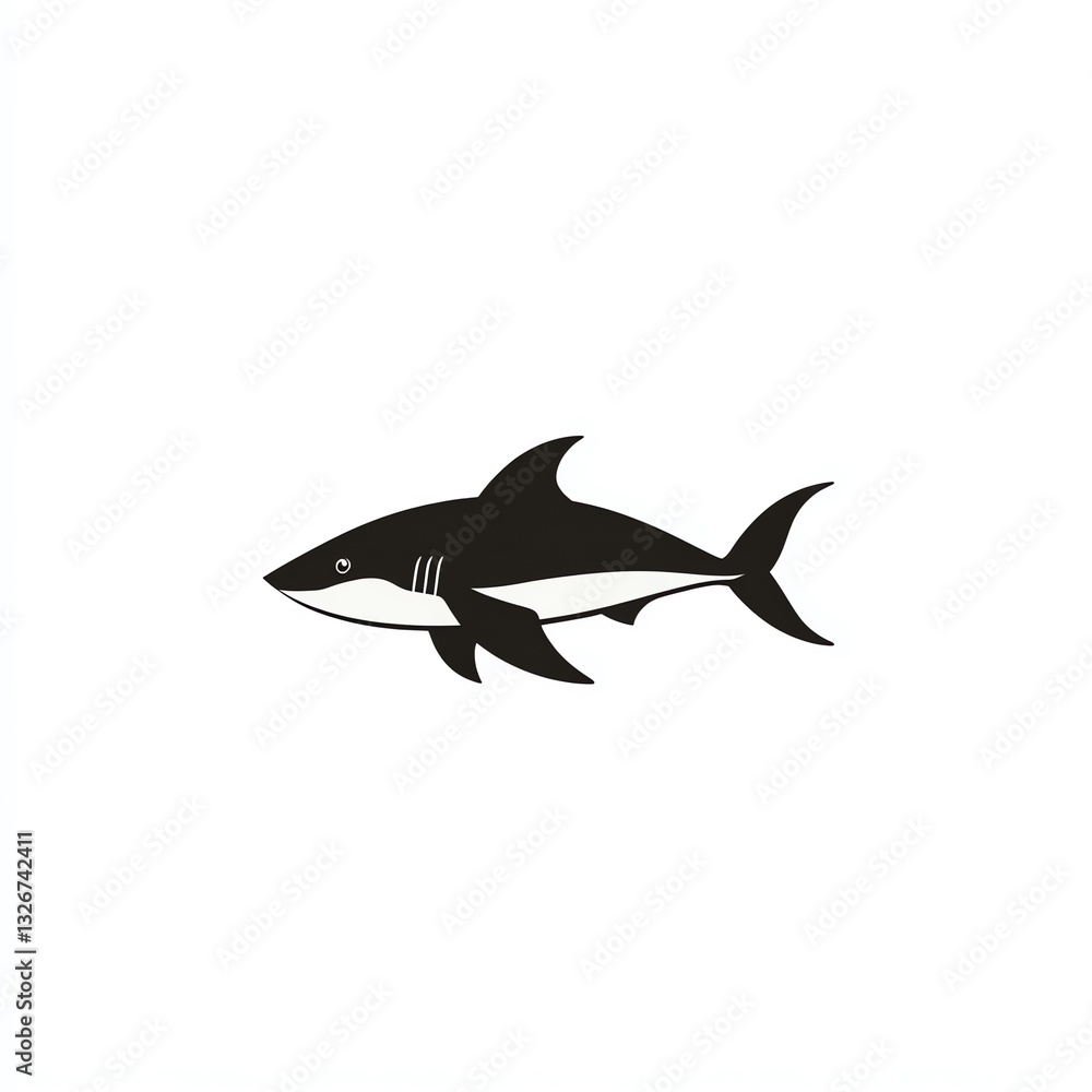 Fototapeta premium SleekSharkGraphicDesignMinimalistBlackWhiteOceanPredatorIllustration
