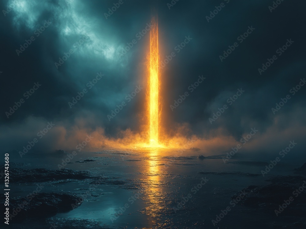 Obraz premium Futuristic Spotlight Beam in Dark Atmosphere with Ambient Light for Concert Stage Scene