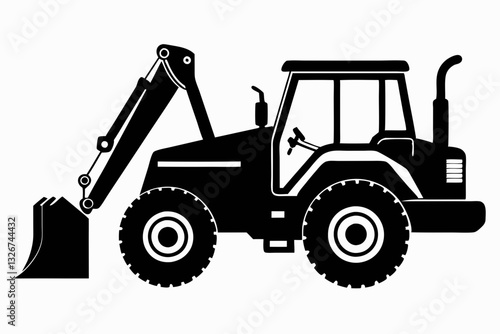 backhoe loader line art silhouette vector illustration