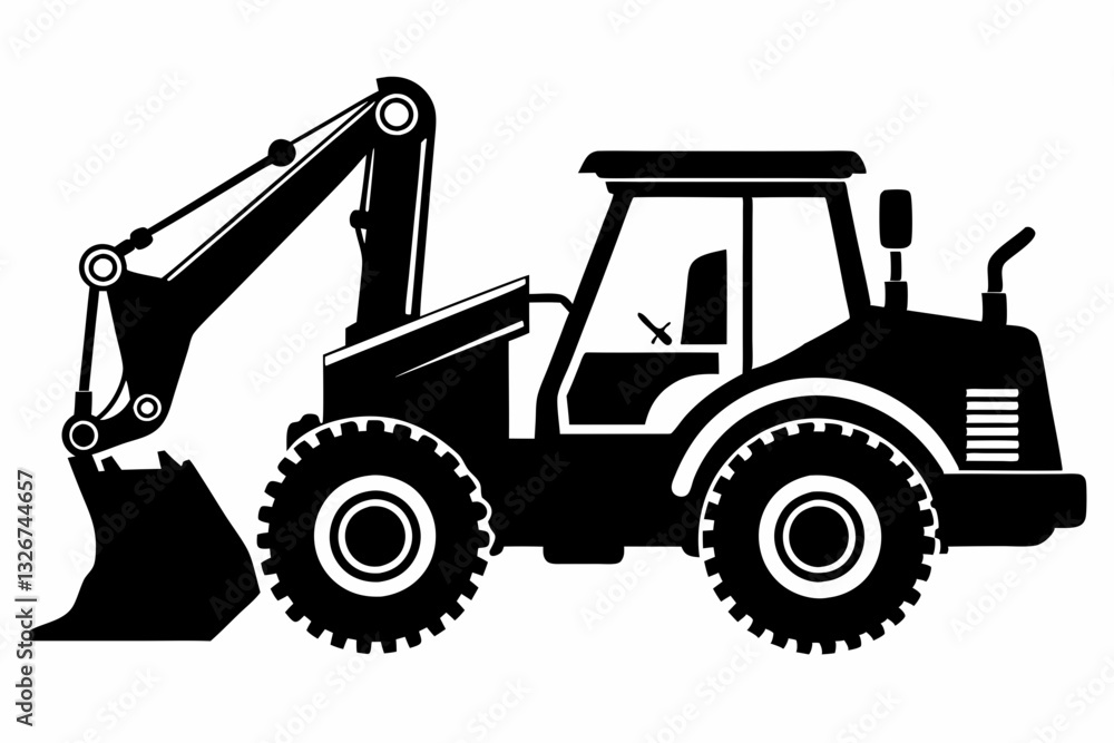 Naklejka premium backhoe loader line art silhouette vector illustration