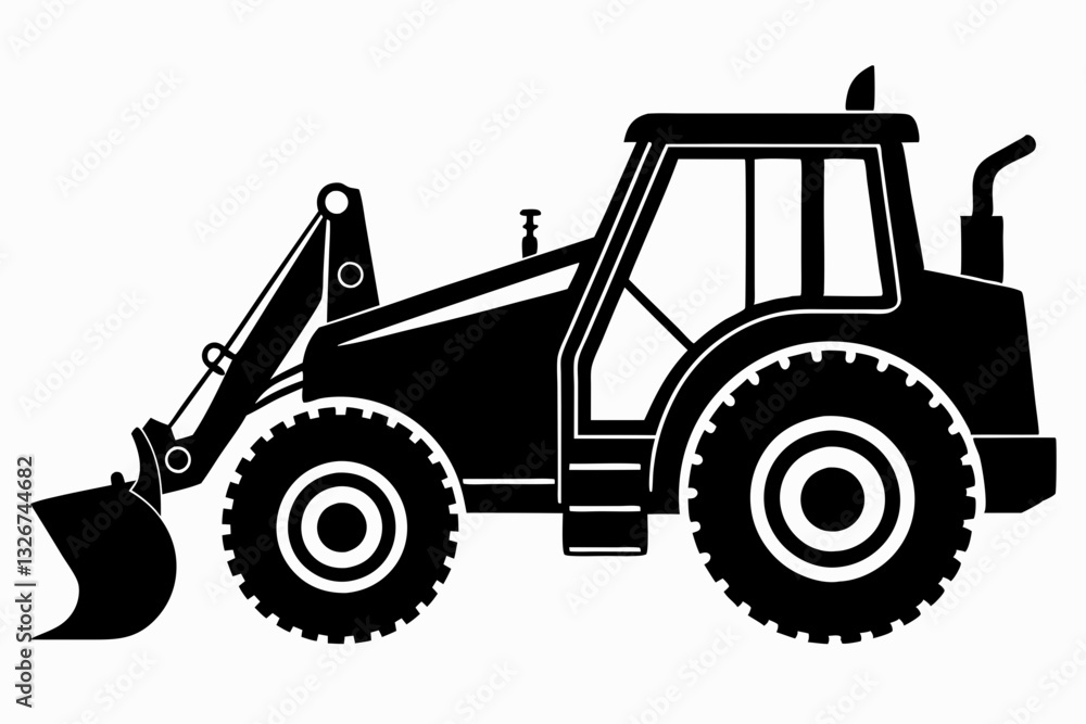 Fototapeta premium backhoe loader line art silhouette vector illustration