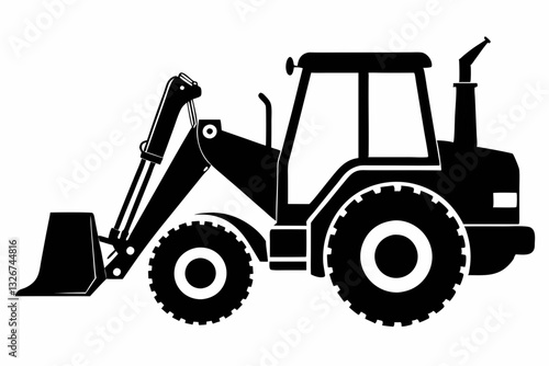 backhoe loader line art silhouette vector illustration