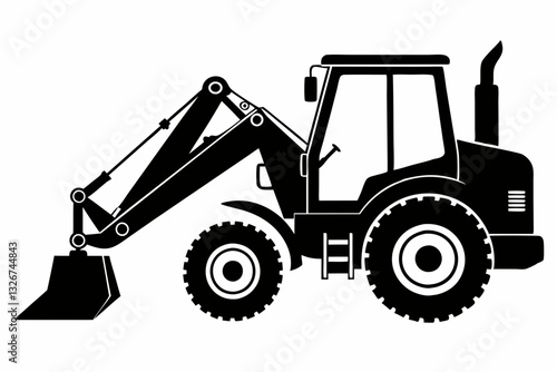 backhoe loader line art silhouette vector illustration