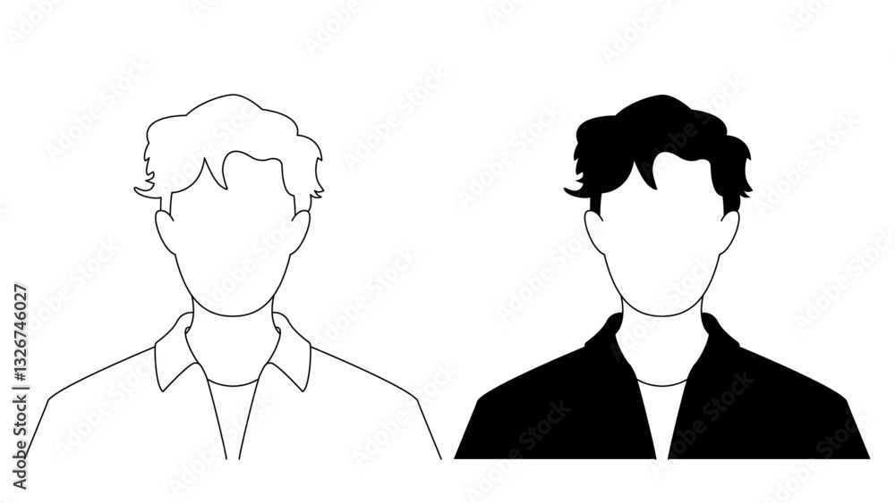 A profile illustration of a man's silhouette. An outline IT or businessman profile illustration. A black and white male avatar picture. Man in a shirt vector illustration. editable stroke A profile illustration of a man's silhouette. An outline IT or businessman profile illustration. A black and white male avatar picture. Man in a shirt vector illustration. editable stroke
