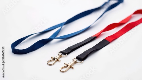 A blue lanyard and a red and black lanyard with metal clips, showcasing a simple and functional lanyard design.