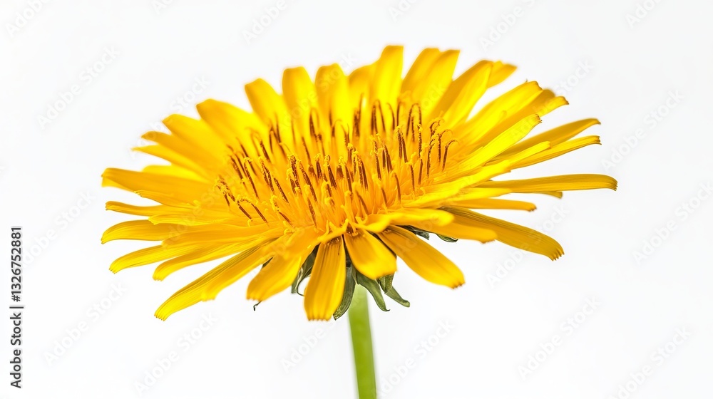 A high-resolution close-up of a radiant yellow dandelion flower set against a clean white backdrop, ideal for botanical-themed designs. Captured in Copenhagen, Denmark A high-resolution close-up of a radiant yellow dandelion flower set against a clean white backdrop, ideal for botanical-themed designs. Captured in Copenhagen, Denmark
